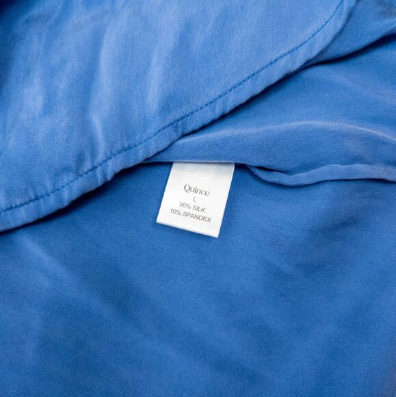Quince Blouse Womens Large Blue Button-Down Flowy Silky Feel Modern Chic - Picture 4 of 8